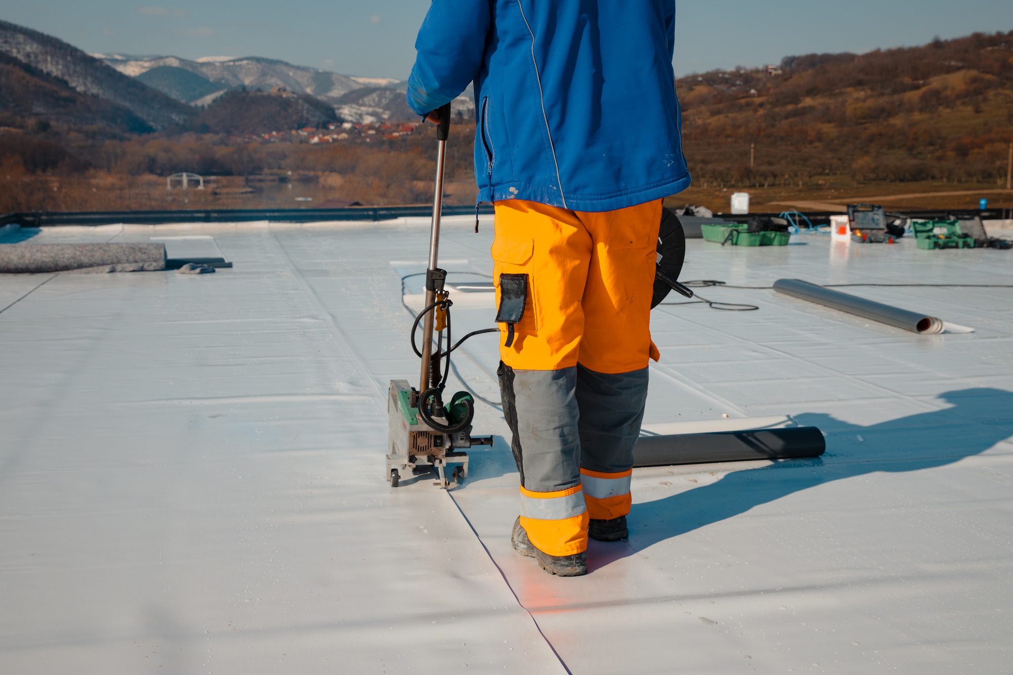 Waterproofing and insulation at construction site, waterproofing membrane preventing water